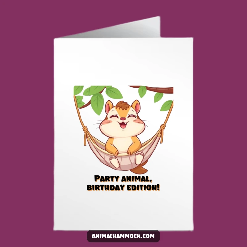 Free Printable Birthday Card: Giggling Chipmunk Hammock Fun Downloadable Gift