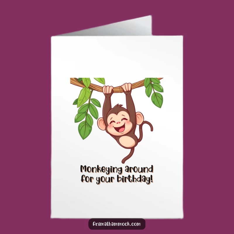 Free Printable Funny Monkey Birthday Card: Giggling Upside Down Hammock Surprise Gift