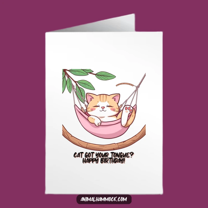 Free Printable Relaxed Cat Birthday Card: Funny Hammock Cat Downloadable Gift
