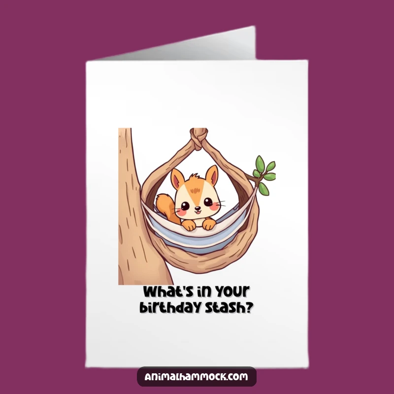 Free Printable Squirrel Birthday Card: Cozy Nest Hammock Curious Funny Downloadable Gift