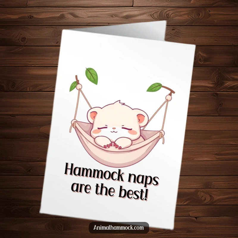 Funny Free Printable Birthday Card: Tiny creature napping soundly in a hammock, paws dangling blissfully.