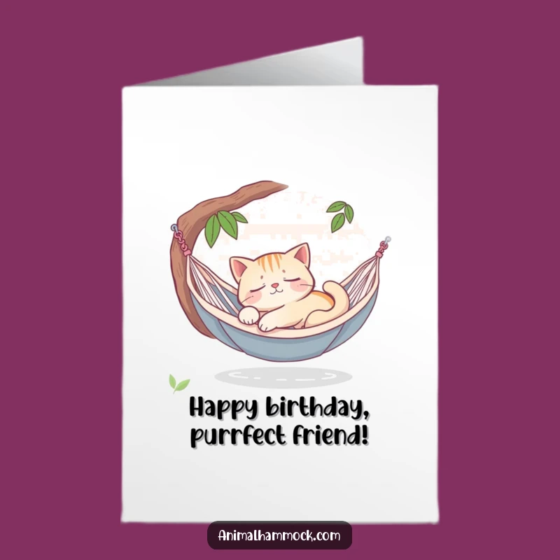 Free Printable Sleepy Cat Birthday Card: Hammock Dream Humor Downloadable Gift