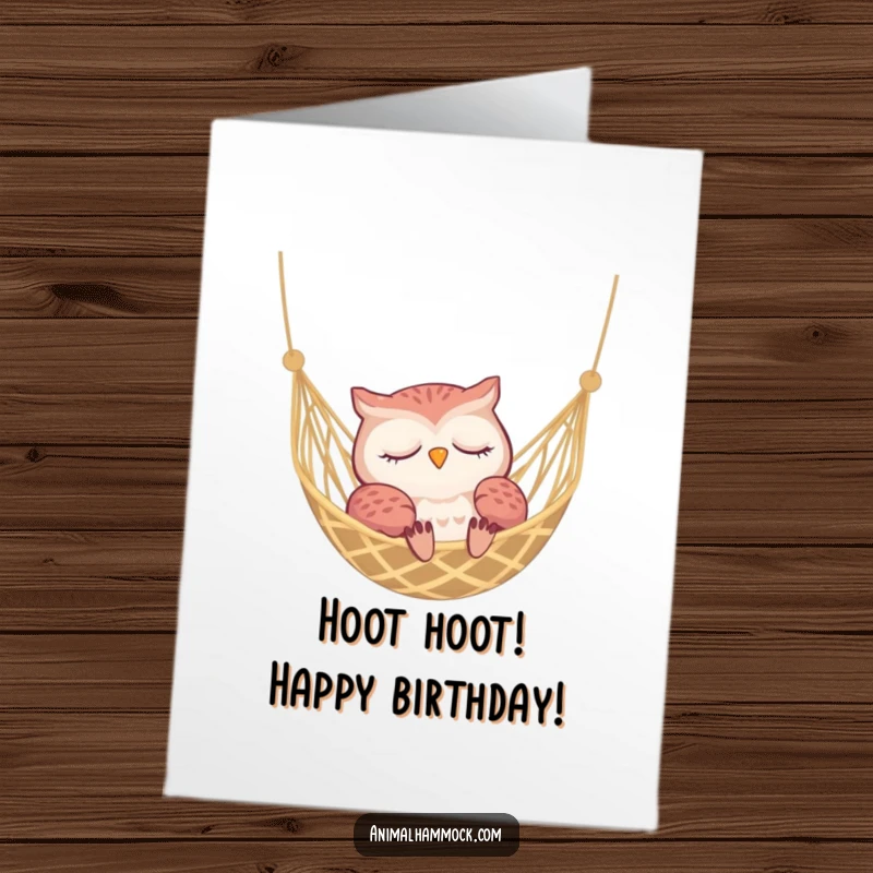 Funny Free Printable Birthday Card: A sleepy owl peacefully dozing in a hammock, perfect for a tranquil birthday wish.