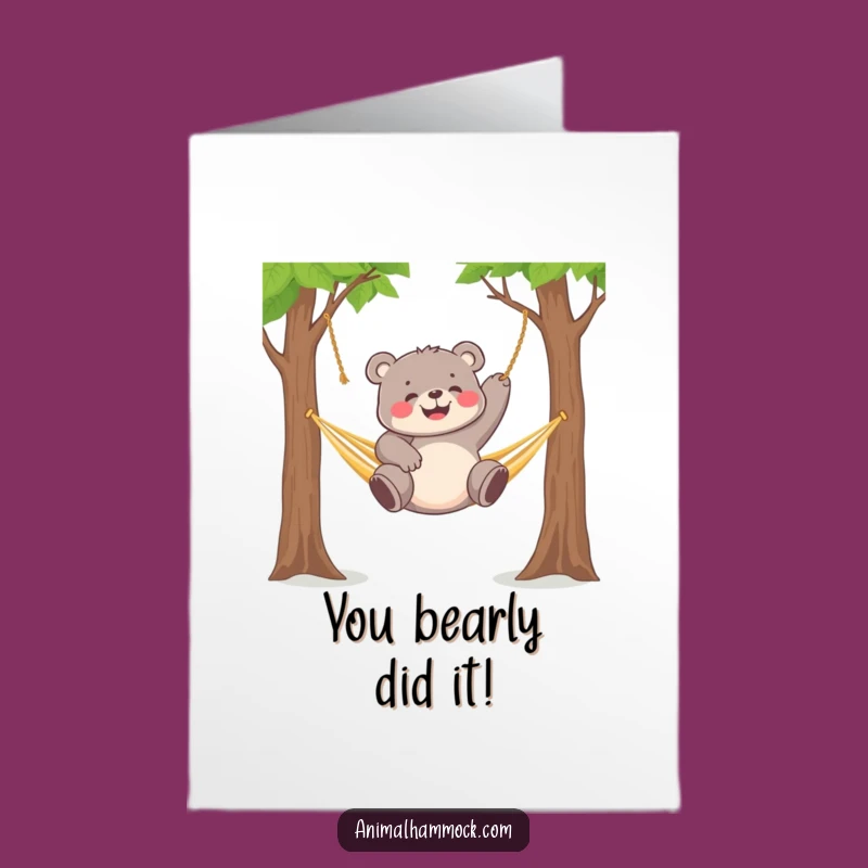 Free Printable Congrats Card: Bear Cub Hammock Cheer Funny Downloadable Gift