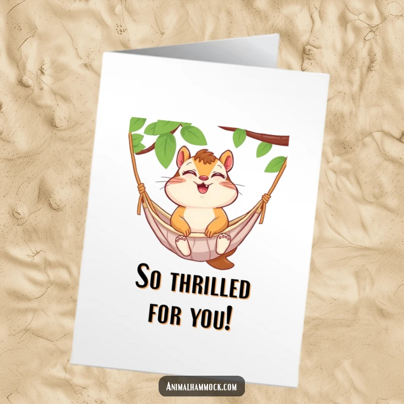 Funny Free Printable Congratulations Card: A chipmunk giggles, enjoying a hammock ride to celebrate your win.
