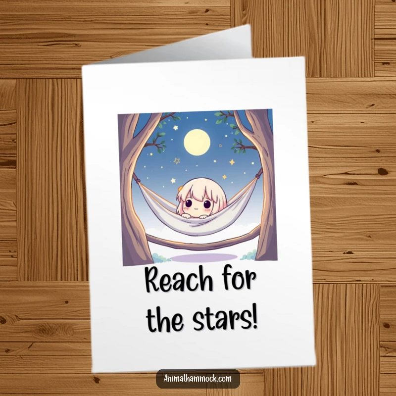Funny Free Printable Congratulations Card: Cute character relaxing in a hammock, contemplating the vastness of success.
