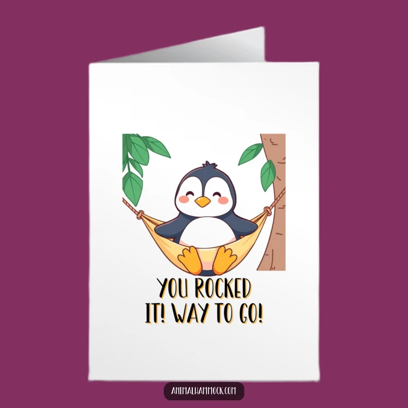 Free Printable Congrats Card: Penguin Hammock - Humorous Downloadable Greeting