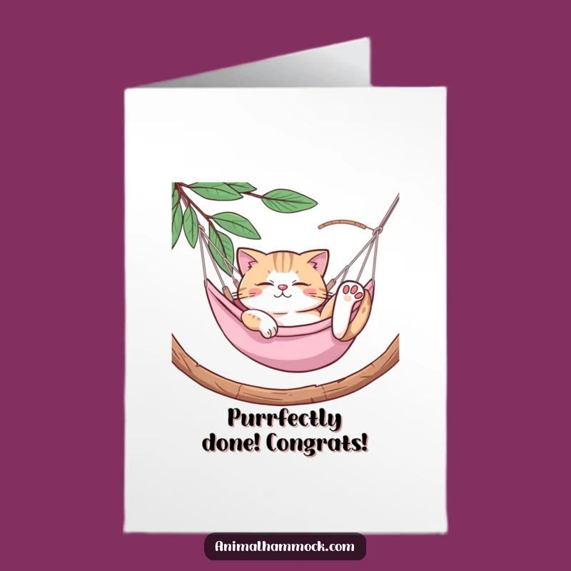 Free Printable Hammock Cat Congratulations Card: Funny Relaxed Feline Downloadable Gift