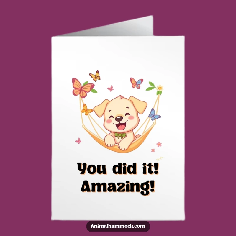 Free Printable Hammock Puppy Congratulations Card: Joyful Dog Downloadable Gift