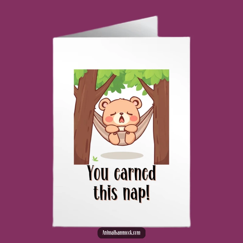 Free Printable Bear Cub Congrats Card: Relaxed Hammock Humor Downloadable Gift