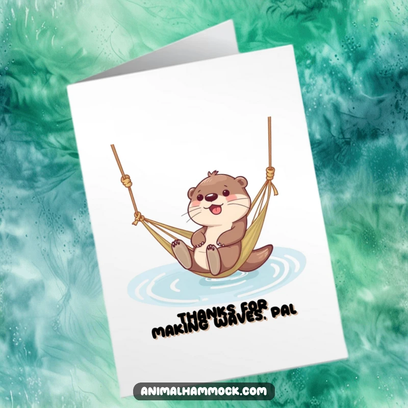 Funny Free Printable Thank You Card: Giggling otter floating in a water hammock, a humorous and charming way to say thank you.