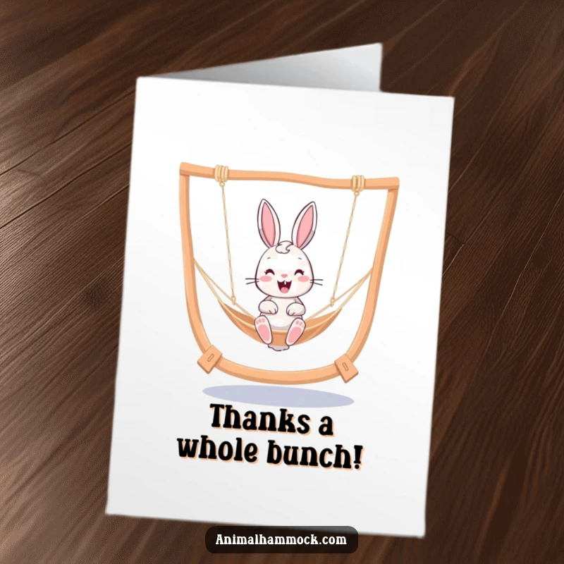 Funny Free Printable Thank You Card: A cute bunny enjoying a gentle sway in a hammock, sending heartfelt thanks.