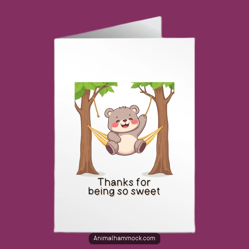 Free Printable Thank You Card: Bear Cub Hammock Joy Funny Downloadable Gift