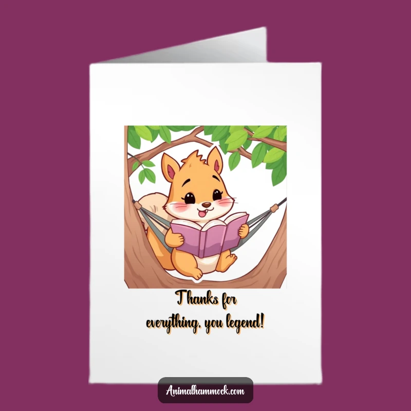 Free Printable Thank You Card: Cheerful Squirrel Reading, Funny Downloadable Gift