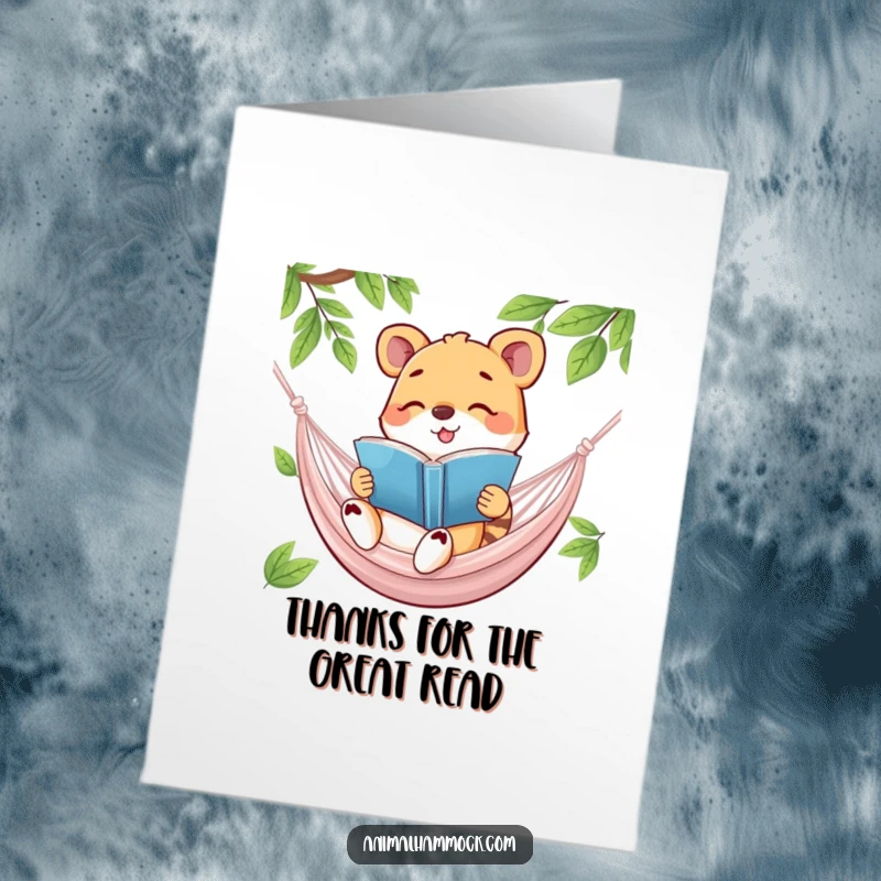 Funny Free Printable Thank You Card: A happy animal engrossed in a book, relaxing peacefully in a hammock, embodying contentment.