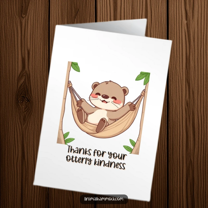 Funny Free Printable Thank You Card: Playful otter character rolling around happily inside a hammock, looking absolutely gleeful.