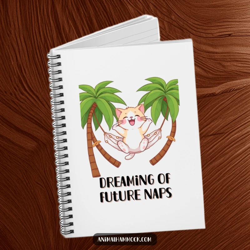 Funny cat notebook with a hammock theme, perfect for relaxed thought and a humorous funny gift.