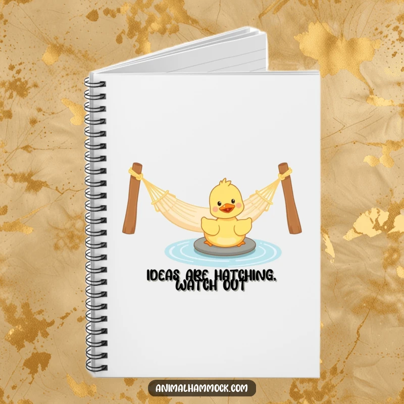 Funny Duckling Notebook: A notebook with a playful duckling paddling near a hammock, offering comedic inspiration for writing and planning, a fun gift.