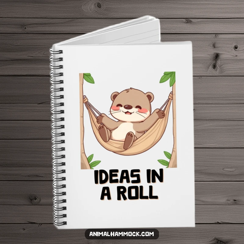 Funny Otter Notebook, a playful otter character rolling around happily inside a hammock, ideal for jotting down thoughts.