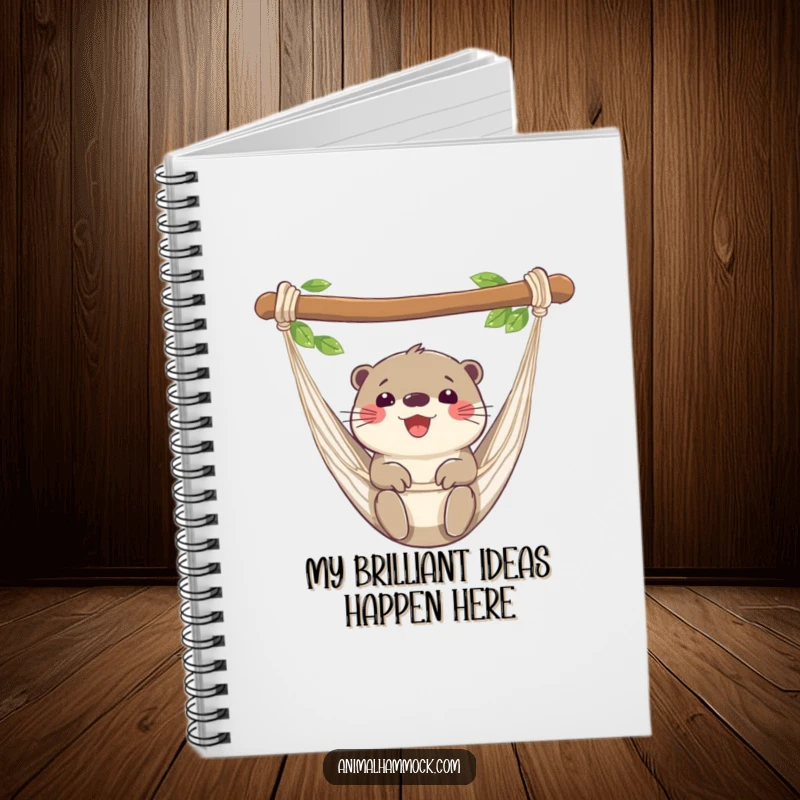Funny otter notebook featuring a happy otter swaying in a hammock, perfect for jotting down notes with a smile. A funny and practical item.