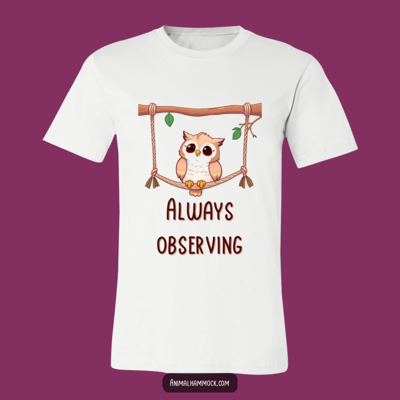 Funny Curious Owl Hammock T-Shirt - Quirky Gift for Bird Watchers