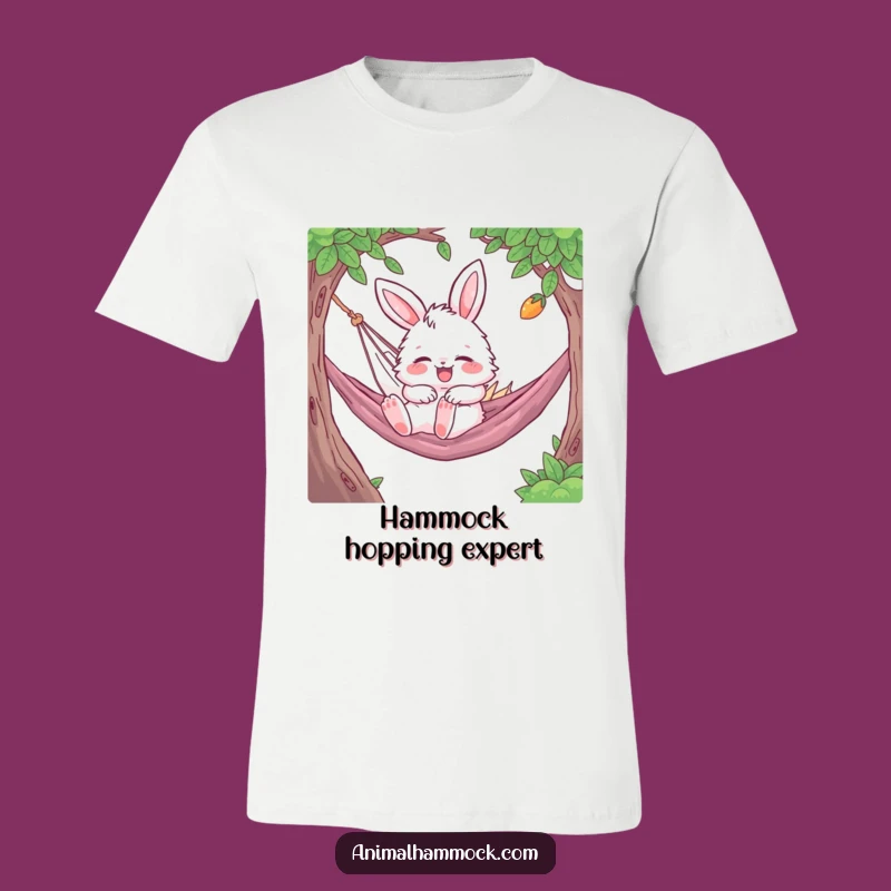 Funny Bunny Hammock Nap T-Shirt: Gleeful Fluffy Rabbit Bouncing Sleep Tee