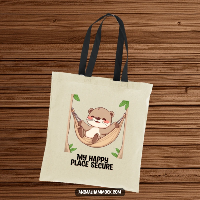 Funny Otter Tote Bag, a playful otter character rolling around happily inside a hammock, ready for adventures.